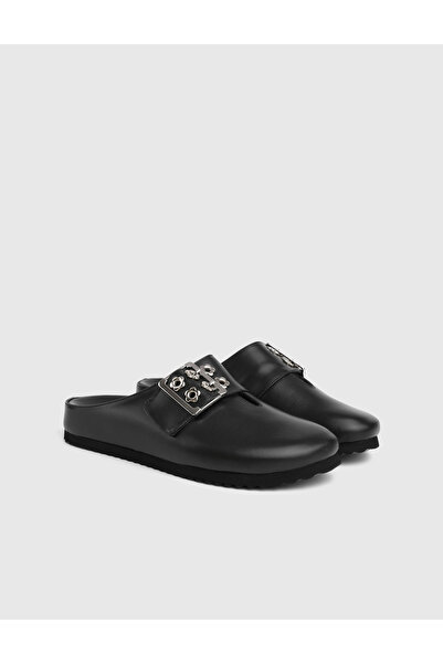 İLVİ Liona Genuine Leather Black Women Slipper