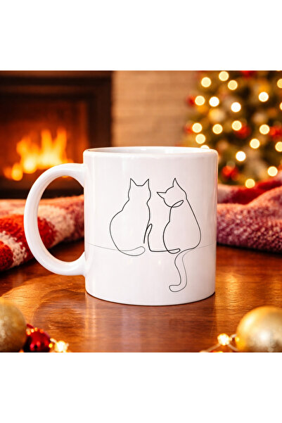 CT STONES Minimal Çizim Two K pisică D cu model Cană de porțelan Model 77 – D...