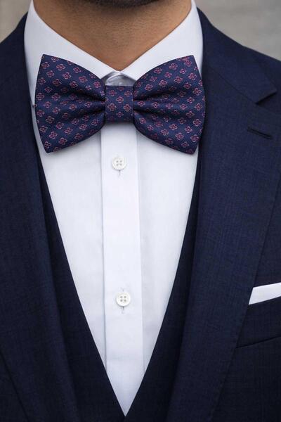 Kravatkolik Navy Blue - Plum Motif Pattern Bow Tie P2009