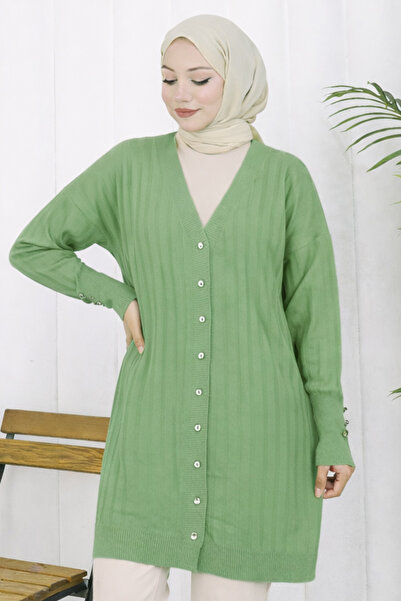 benguen Kendinden Striped Long Mercerized Cardigan N3179 Çağla