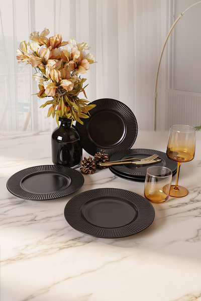 Keramika Matte Black Myra Cake Plate 22 cm 6 Pieces 956