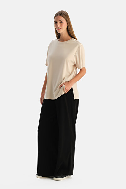 Dagi Rib Rayon Mixed Wide-Leg Pants