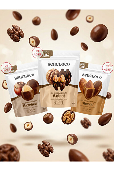 Sütlü Çikolata Kaplı Kuruyemiş Draje Karışık 3'lü Paket - Badem, Ceviz, Fındık (3 x 70 g)