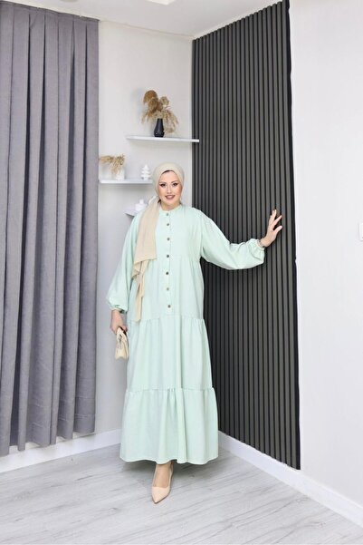 AXXAN Cotton Dress Half Placket Alacati Dress Hijab Plain Dress Does Not Sweat
