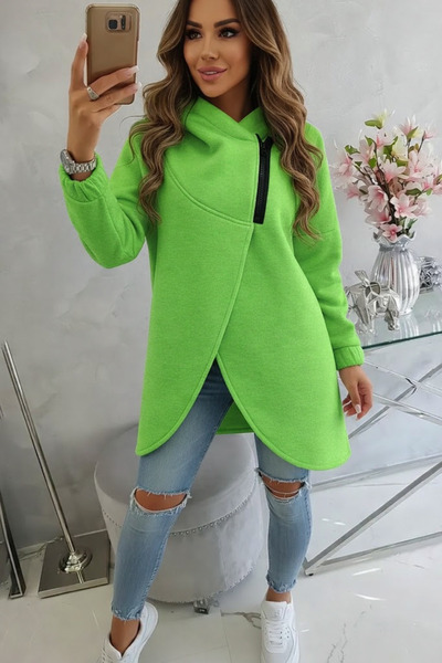 Afri Green Women's Asymmetrical Zippered Oversized Hooded Sweatshirt – Thick ...