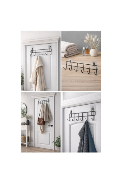 ForWhat Suport adeziv pentru șase agățătoare pentru ușă, pentru amenajarea bi...