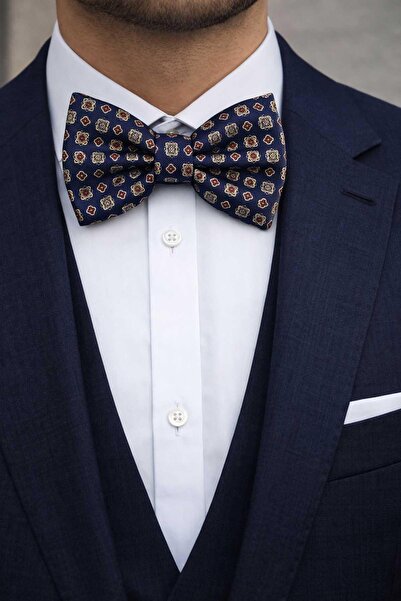 Kravatkolik Navy Blue Motif Pattern Bow Tie P2007