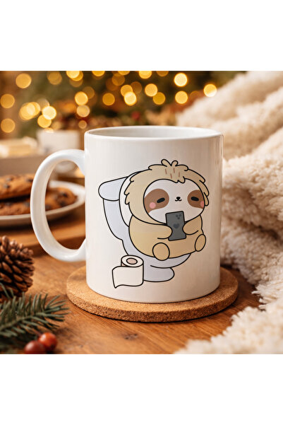 CT STONES Cană de porțelan cu design Leneșul model 108 – Leneșul drăguț conec...