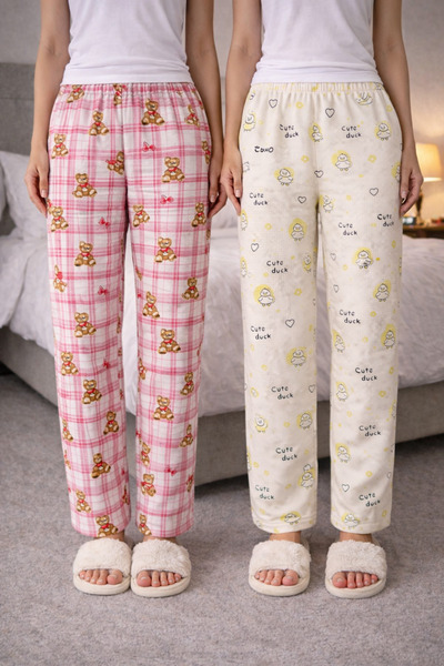 MODABOX 100% Cotton Double Set of 2 Women's Pajama Bottoms