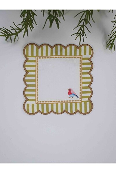 decofav Lime Decorative Edge Bird Patterned Digital Print Pack Gold Embroider...