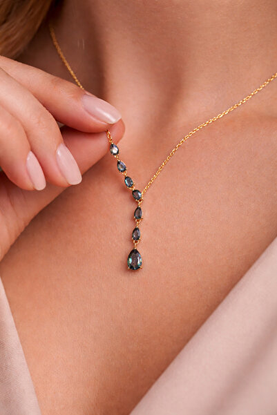 Ricco Jewellery 14 K Gold Kaplama 925 Ayar Gümüş Mistik Topaz Y Kolye