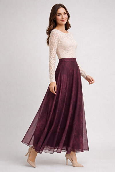 benguen Empirme Sa deznom Šifonska suknja O219 Bordo crvena