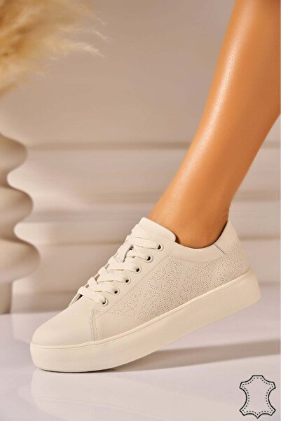 Joana Beige Genuine Leather Sneakers Cyara Size 41