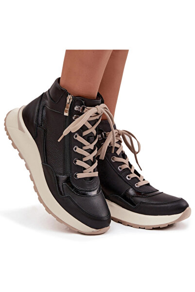 Zazoo Ghete sport pentru femei cu platformă, din piele Z1239, negru, mărimea 41