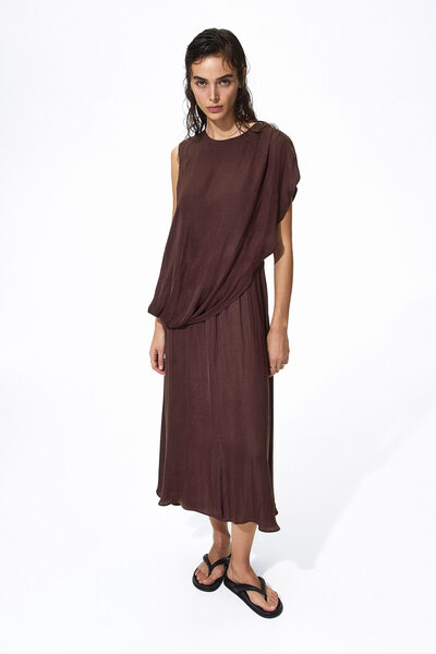 H&M Drapeli Saten Elbise