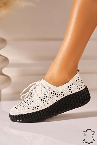 Joana Women's White Leather Moccasins Mirza 41