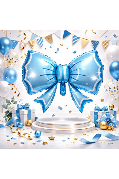 Happyewent Blue Bow Foil Balloon – Stylish and Shiny Design