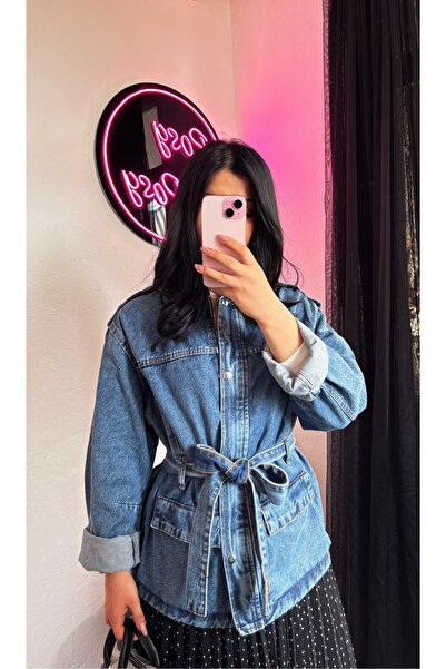 ROSYPOSY Kadın Denim Oversize Fermuarlı Mevsimlik Ceket