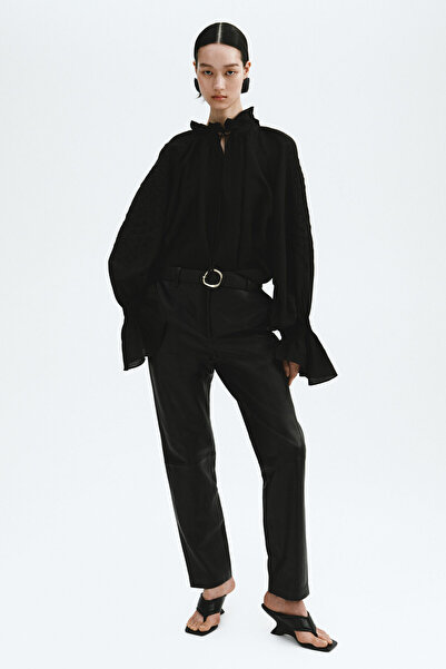 H&M Keten Karışımlı ve İşlemeli Bluz