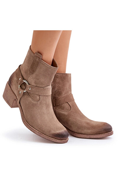 Zazoo Suede Insulated Ankle Boots On Heel Beige 60477 39