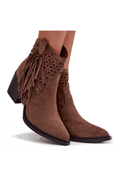 BOTO Women's Perforated Cowboy Boots With Heel With Fringes Brown Calissey 40