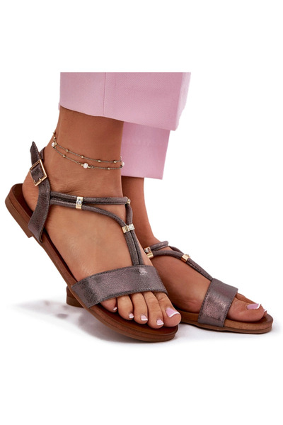 S.BARSKI Sandale plate pentru femei cu barete KV51-120 Grafit 36