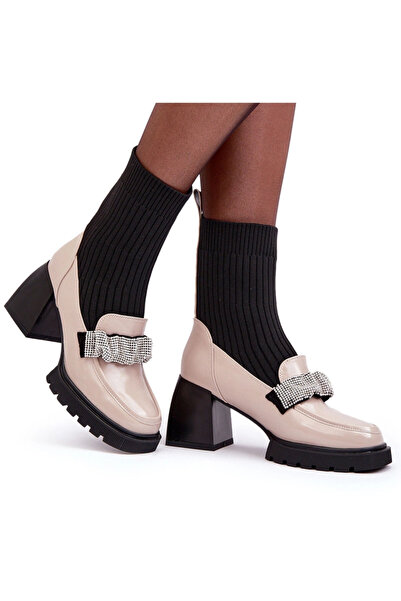 S.BARSKI Ghete de damă cu toc tip șosetă bej SBarski MR870-41 37