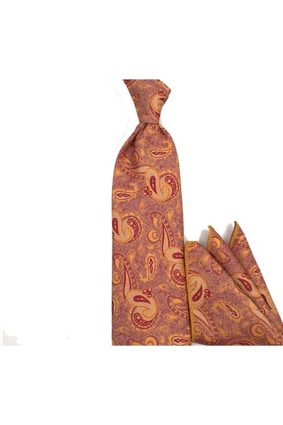 Sade Kravat Gold Mustard Yellow Orange Claret Red Shawl Patterned Handkerchie...