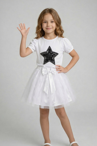 nacar çarşı Girl's Black Starry T-Shirt White Tutu Skirt April 23 October 29 ...