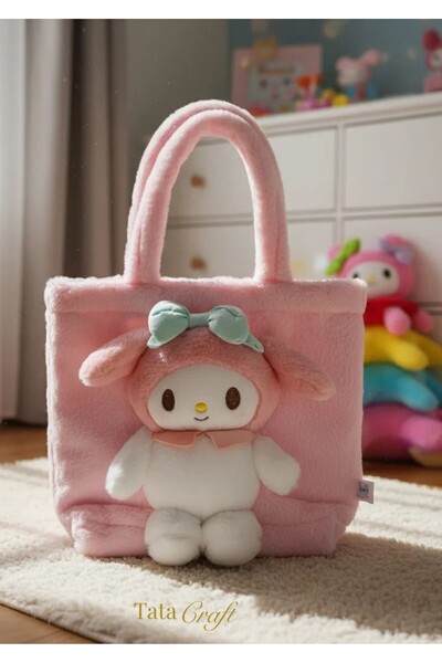 TATA CRAFT Sanrıo Kawaii Anime Tasarım Peluş El Çantası Büyük Boy