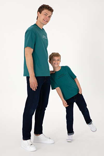 U.S. Polo Assn. Emerald Green Oversized Boys' T-Shirt With Round Collar And U...