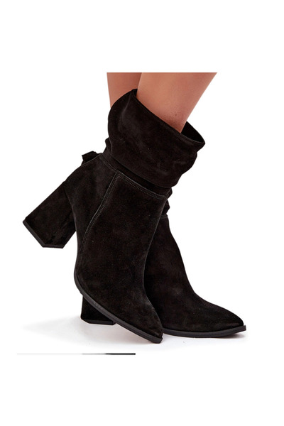 Zazoo Ghete din piele întoarsă întoarsă cu căptușeală cu toc cu încrețituri 4...