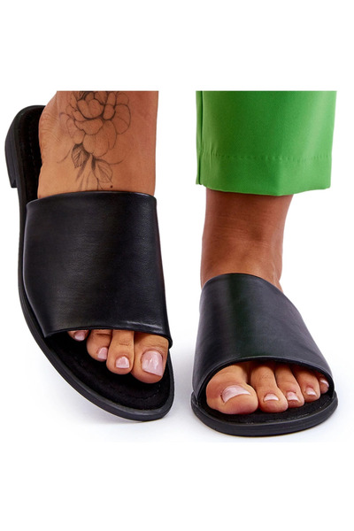 Evento Women's Leather Smooth Slippers Black Cerise 37