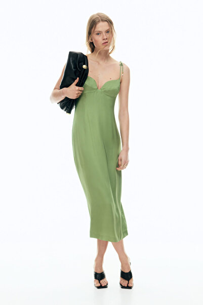 H&M Bağlanan Askılı Saten Elbise