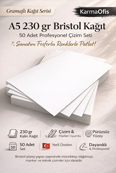 KarmaOfis ورق بريستول A5 بوزن 230 جرام - 50 قطعة - ورق احترافي سميك وناعم ومن...