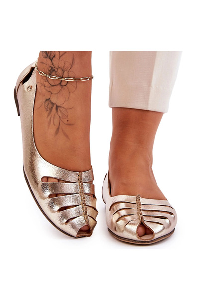 Zazoo 10009 Comfortable Women's Leather Ballerina Shoes Gold 41