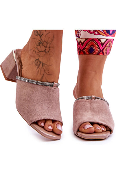 S.BARSKI Suede High Heel Slippers KV-612-2 Beige 36