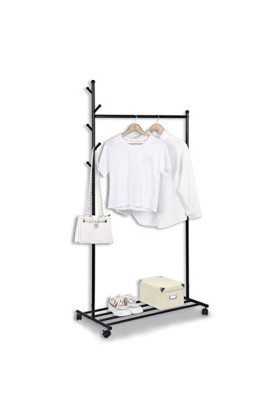 ELITECOMMERCEMARKET Metal Clothes Hanger with Shelf & Wheels 84x44x170cm