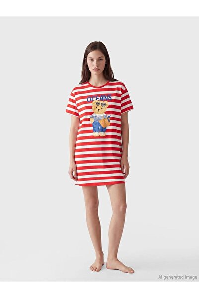 LC Waikiki Crew Neck Striped Women's Nightgown (S6)