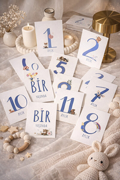 LoveStore Bebek Anı Kartı 12 Adet Bebek Hediyelik Bebek Aylık Anı Kartları Fo...