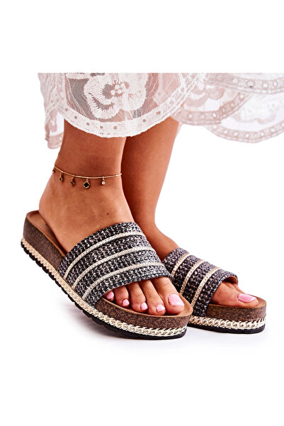 S.BARSKI Papuci clasici pentru femei cu lanț, negri, Maddy, 40