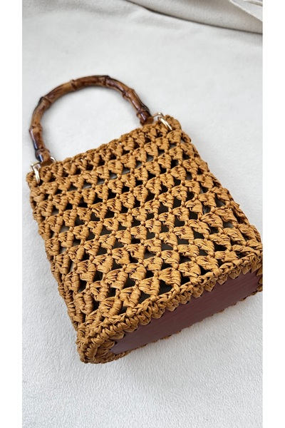 Emibagss EL YAPIMI BAMBU SAPLI MİNİ HASIR ÖANTA