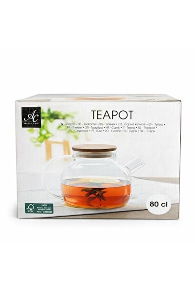 Absolu Chic Elegant Glass Teapot with Bamboo Lid, 800 ml, for Tea and Infusions