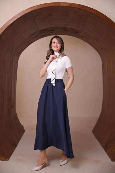 Mogi Butik Women's Basic Elastic Waist Skirt Modal Woven 3193