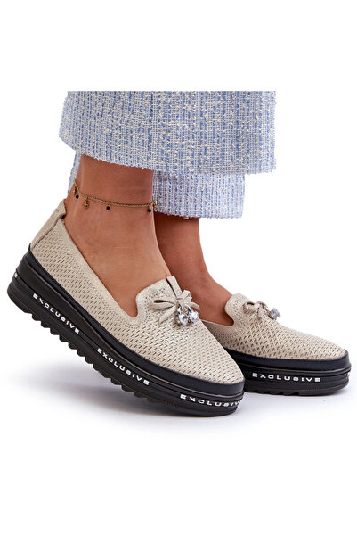 S.BARSKI Shiny Women's Leather Loafers on Platform LR400 Golden 38