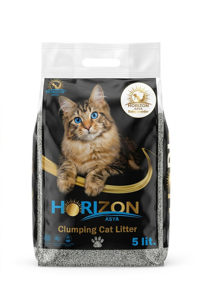 Horizon رمل قطط فاخر متكتل - 5 لتر برائحة بودرة الأطفال - امتصاص عالٍ، تحكم ف...