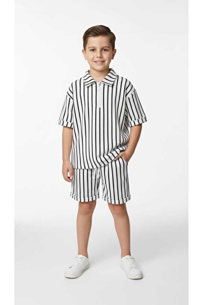 NURTOPU Set pantaloni scurți pentru băieți, din țesătură waffle, cu lycra ela...