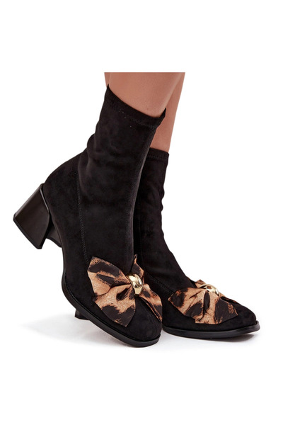 S.BARSKI Women's ankle boots with bow on block heel D&A JC52-827 Black 38