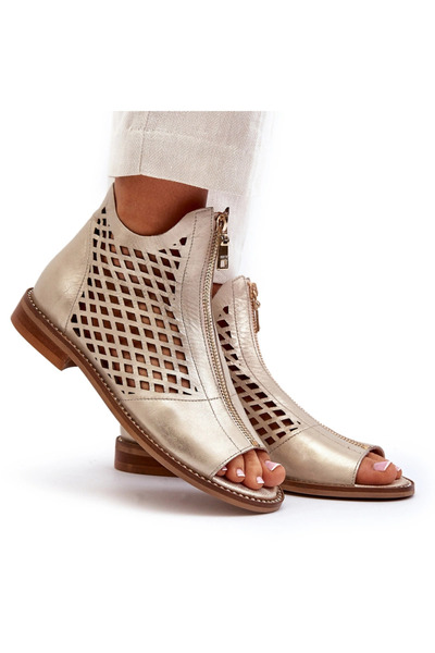 Zazoo Leather Cut-Out Sandals with Zip Gold 977/L 41