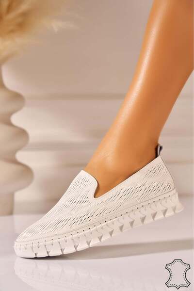 Joana Loafers albi din piele naturală pentru femei, mărimea 38